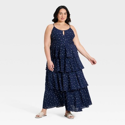 Women's Tiered Ruffle Maxi Dress - A New Day™ Navy Blue 4X