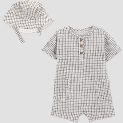 Carter's Just One You® Baby Boys' 2pc Gingham Romper and Hat Set - Gray 24M