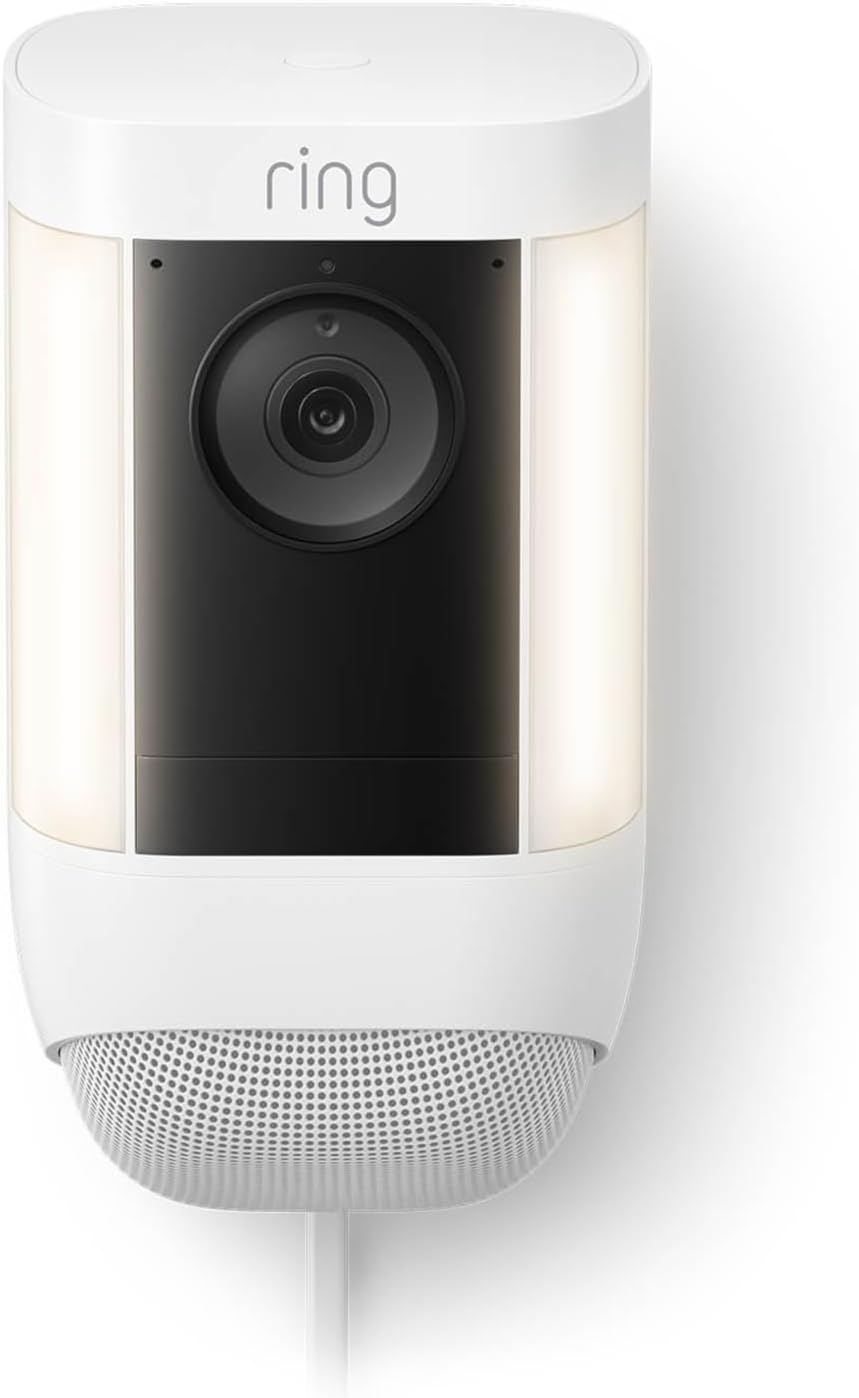 Ring Spotlight Cam Pro, Plug-In, Home or business security, Retinal 2K Video, Color Night Vision and Two-Way Talk with Audio+, White