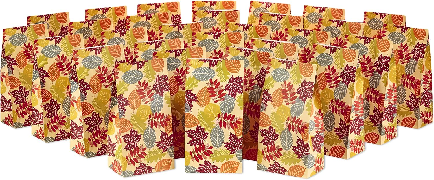 Hallmark Fall Leaves Party Favor and Wrapped Treat Bags (30 Ct.) for Autumn Parties, Halloween, Thanksgiving, Friendsgiving, Care Packages and More