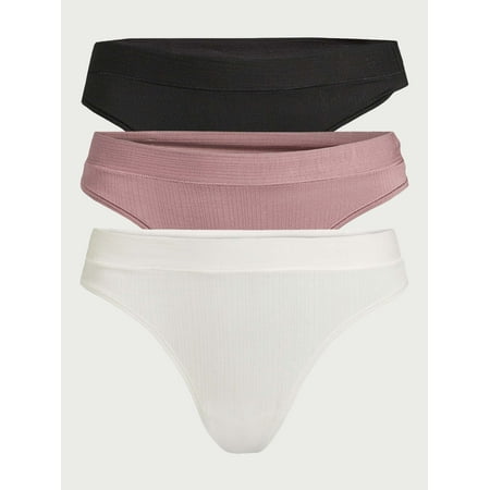 Joyspun Women's Ribbed Modal Thong Panties, 3-Pack, Sizes XS to 3XL