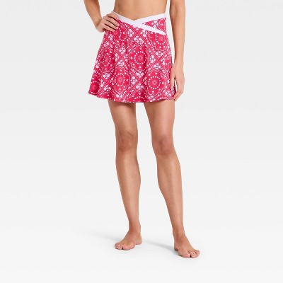 Women's Everyday Soft Mid-Rise Crossover Waistband Skort 14.5" - All In Motion™ Red Bandana Print XXL