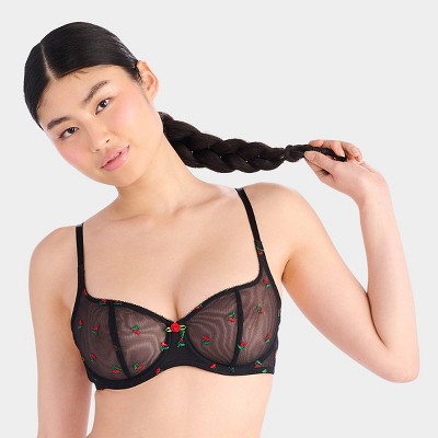 Parade Women's Embroidered Unlined Balconette Bra - Sweet Cherry L+: Recycled Nylon, Adjustable Strap, Sheer Mesh, Hand Wash