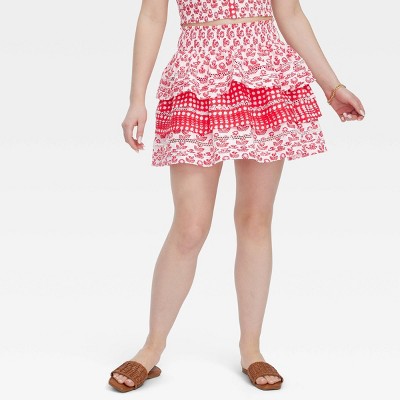 Women's Floral/Star Geo Tiered Mini Skirt Red - Roller Rabbit x Target M