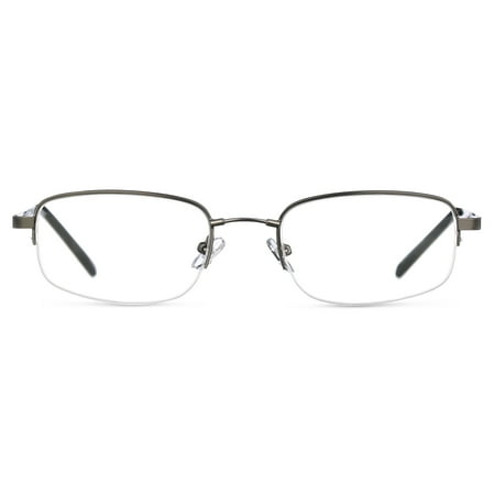 M+ Readers Memory Metal Keith +1.25 Rectangle Reading Glasses with Case, Dark Gunmetal