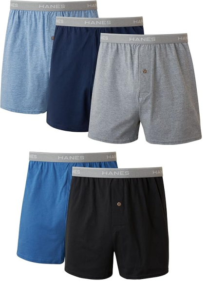5-Pack Hanes Men’s Exposed Waistband Knit Boxers Amazon