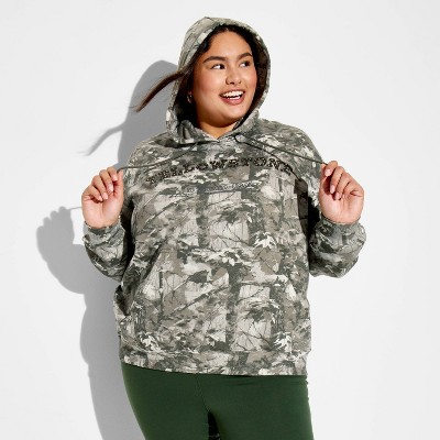 Women's Hooded Camo Yellowstone Graphic Pullover Sweatshirt - Assorted Gray 3X
