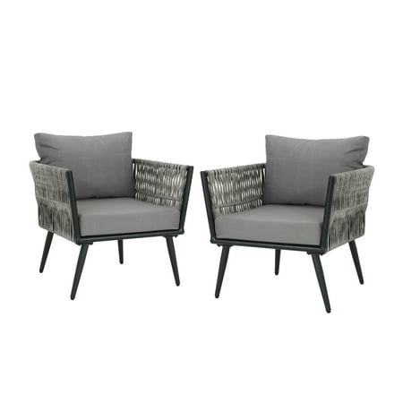 Noble House Oceanus Aluminum Outdoor Club Chairs in Gray (Set of 2)