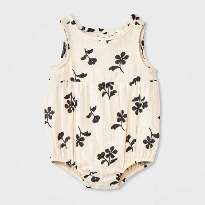 Baby Girls' Floral Tank Romper - Cat & Jack™ Cream Newborn