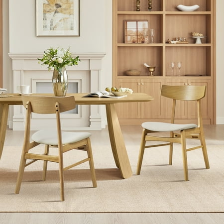 Spruce & Spring Farmhouse Upholstered Dining Chair with Solid Wood Frame Set of 2, Natural