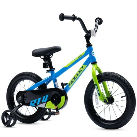 RoyalBaby Rocket 16 inch Bicycle with Training Wheels for Toddlers, Unisex, Ages 5-8 Years, Blue