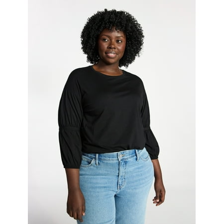 Terra & Sky Women's Plus Size Double Blouson Top with 3/4-Length Sleeves, Sizes 0X-5X
