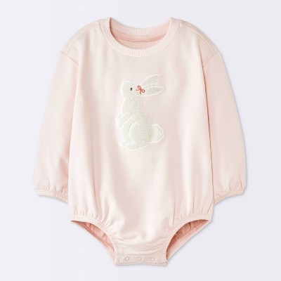 Baby Girls' Bunny Graphic Long-Sleeve Bubble Romper - Cloud Island™ Pink 6-9M