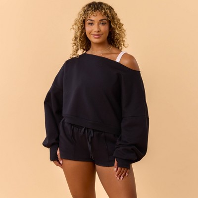 Blogilates Women's Dance Studio Off the Shoulder Sweatshirt - Black 2X