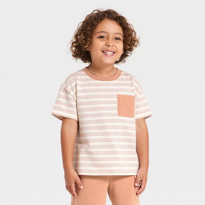 Toddler Boys' Short Sleeve Textured Striped Oversized T-Shirt - Cat & Jack™ Light Orange 2T