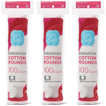 Simply Soft Cotton Rounds, 100% Cotton Absorbent and Textured Cotton Pads, Lint-Free, 300 Count