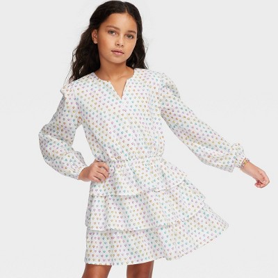 Girls' Disco Hearts Wave Long Sleeve Tiered Mini A-Line Dress Pink/Lavender/Teal - Roller Rabbit x Target XS