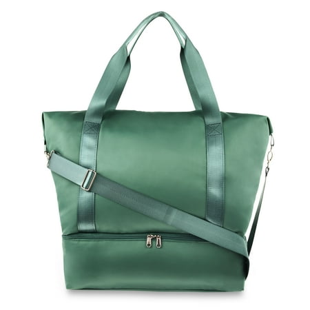 Protégé Collapsible Drop Bottom Weekender Duffel Bag, Olive Green, 100% Polyester