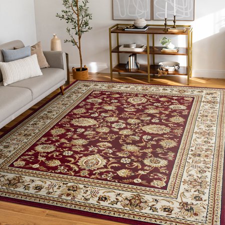 Sensation Transitional 5' x 7' Red and Beige Polypropylene Indoor Area Rug