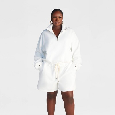 KBB by KAHLANA Women's Pullover 'The Quarter Zip Sweatshirt' - White 2X