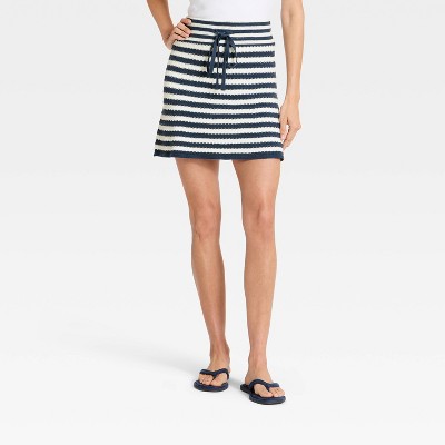 Women's Sweater Mini A-Line Skirt - Universal Thread™ Navy Blue Striped L