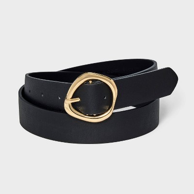 Women's Round Sculptural Buckle Belt - A New Day™ Black L: Solid Pattern, Belt Loops