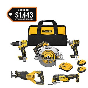 DeWALT 20V MAX XR 5-Tool Cordless Combo Kit (DCK510P2) $599 + Free S&H