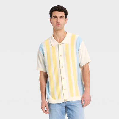 Men's Easter Capsule Collared Cardigan - Goodfellow & Co™ Yellow Striped XXL