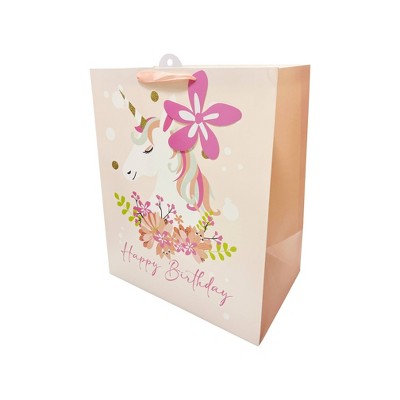 Bows And Sparkles Xlarge 'Happy Birthday' Unicorn Gift Bag with Tag Pink