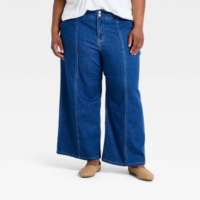 Women's High-Rise Tailored Cropped Wide Leg Jeans - Ava & Viv™ Medium Wash 30