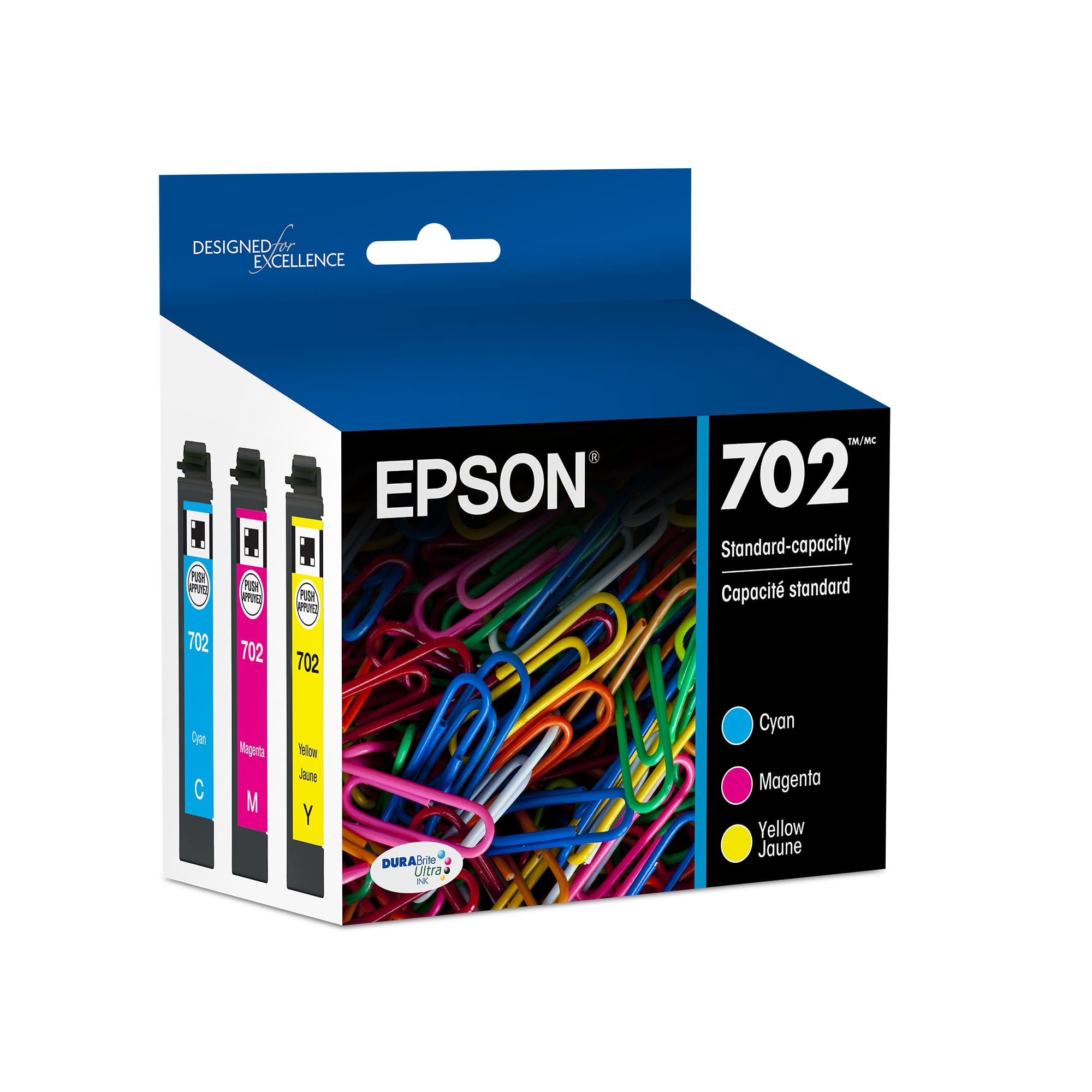 Epson - 702 3-Pack Standard Capacity Ink Cartridges - Cyan/Magenta/Yellow