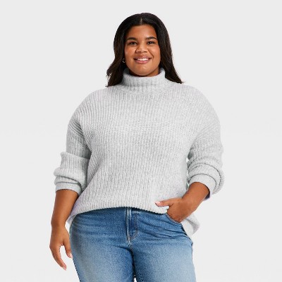 Women's Long Sleeve Textured Mock Turtleneck Pullover Sweater - Universal Thread™ Light Gray XXL