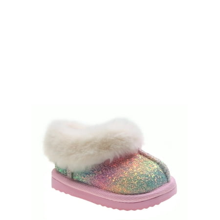 Wonder Nation Baby Girls Faux Fur Trim Slippers