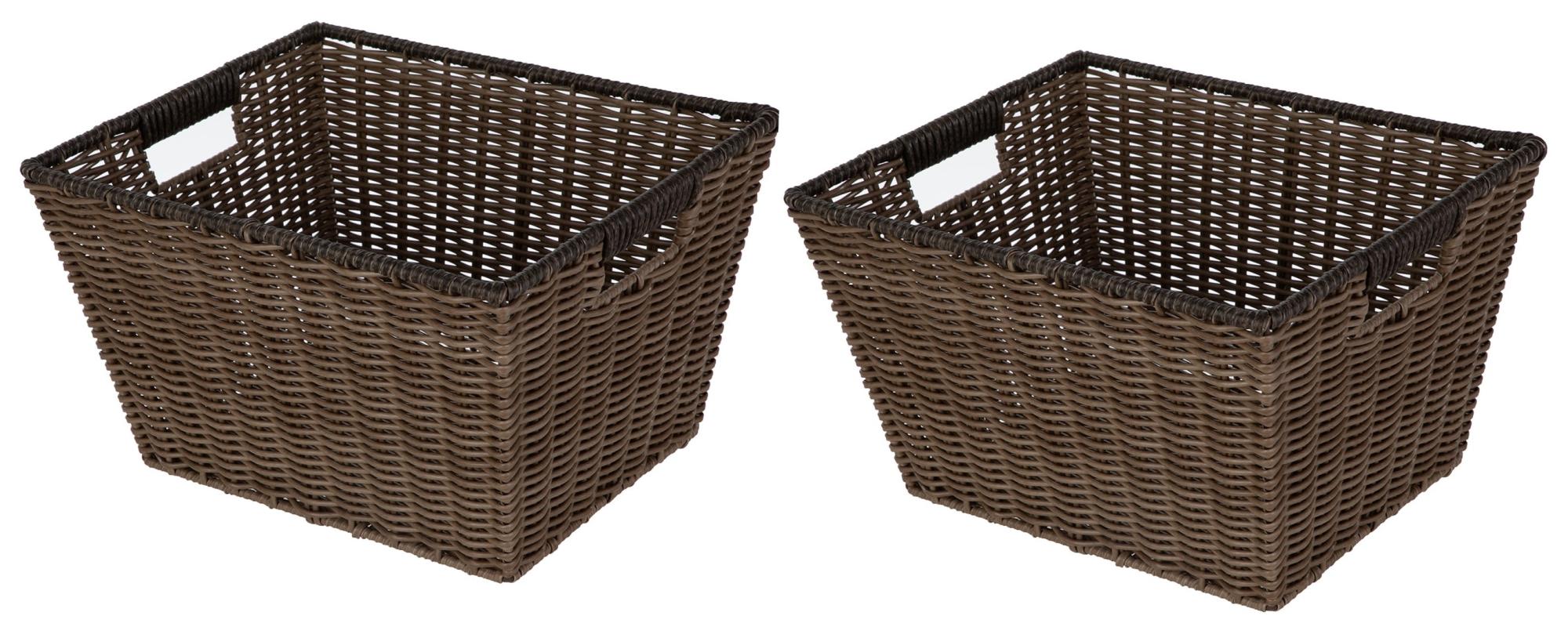 2-Pack Better Homes & Gardens Large Poly Rattan Storage Basket w/ Handles Walmart