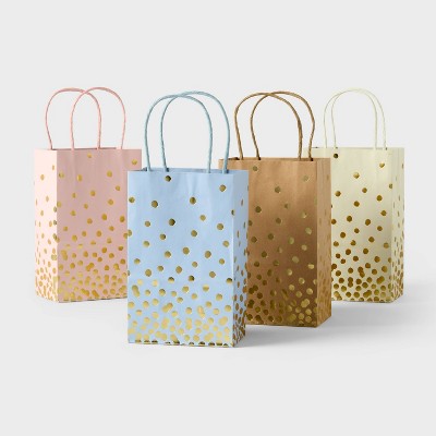 4pk XS Jr Tote Foil Print Polka Dot Gift Bags Pink/Blue/Natural - Spritz™