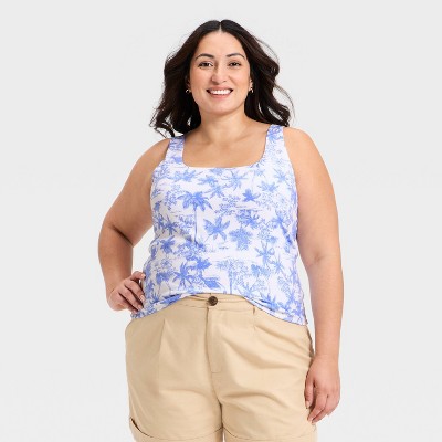 Women's Sculpt Square Tank Top - A New Day™ Blue Toile 1X
