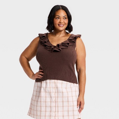Women's Ruffle Tank Top - A New Day™ Brown 3X