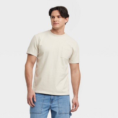 Men's Vintage Short Sleeve Pocket T-Shirt - Goodfellow & Co™ Light Beige XXL: Heavyweight Cotton, Crew Neck,
