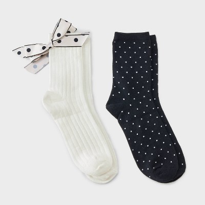 Women's 2pk Comfortwear Bow Demi Crew Socks - Auden™ - Sour Cream/Ebony