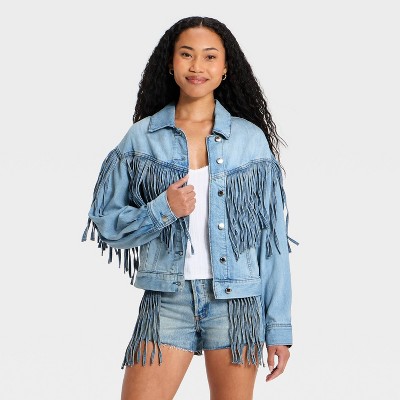 Women's Fringe Denim Jacket - Universal Thread™ Light Wash L
