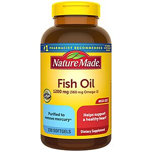 Select Accts: 230-Ct 1200mg Nature Made Omega 3 Fish Oil Supplements Softgels $9.20 w/ S&S