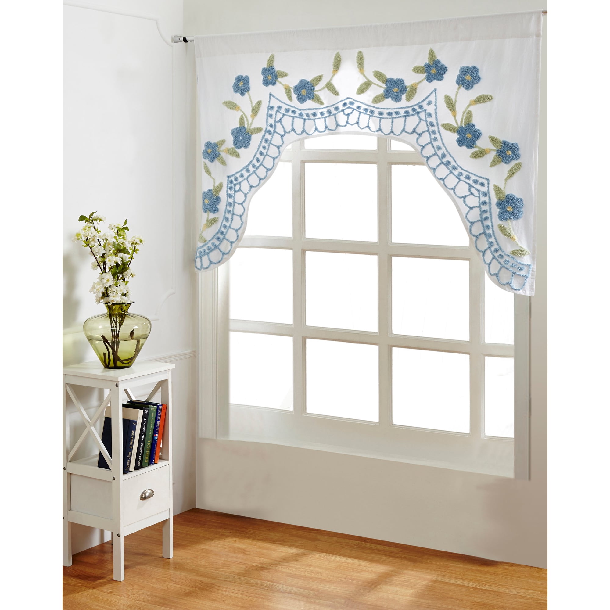 Better Trends Bloomfield Floral Design 100% Cotton, 60" x 40" Valance, for Adult, Blue