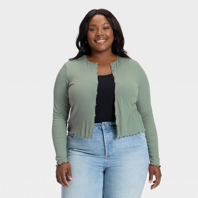 Women's Ribbed Button-Down Cardigan - Universal Thread™ Green 2X