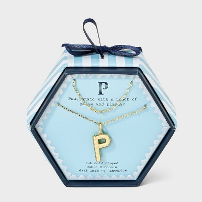 14K Gold Dipped Cubic Zirconia Duo P Initial Multi-Strand Necklace - A New Day™ Gold