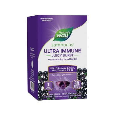 Nature's Way Sambucus Ultra Immune Juicy Burst Chews with Vitamins C & D3, Zinc, Elderberry Extract - Berry Flavored - 25ct